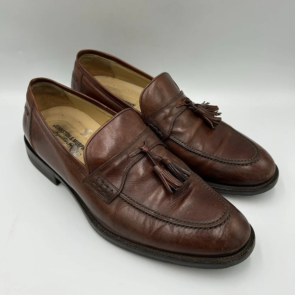Vintage Johnston Murphy Loafers 9.5M‎ Handcrafted Burgundy Leather Kiltie Tassel